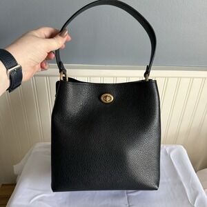Coach Charlie Bucket Bag 21 Leather Crossbody Top Handle Bag Purse Black/Gold